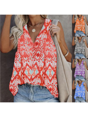 Plus Size Women Sleeveless Summer T Shirt Tops Ladies Print Vest Cami Tank Tees