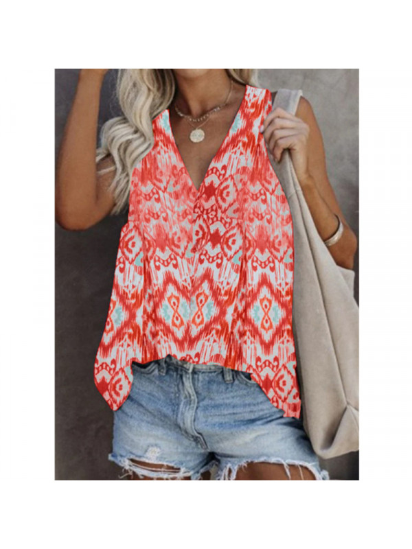 Plus Size Women Sleeveless Summer T Shirt Tops Ladies Print Vest Cami Tank Tees