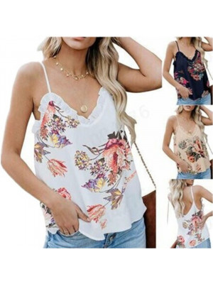 Womens Ladies Summer Cami Casual Loose Tank T-shirt Tees Floral V Neck Tops Vest