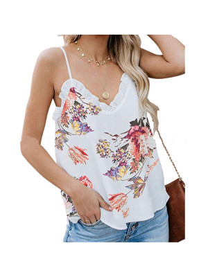 Womens Ladies Summer Cami Casual Loose Tank T-shirt Tees Floral V Neck Tops Vest