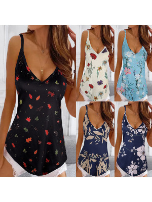 UK Womens Summer Boho Tank Tops Camisole Holiday V Neck Ladies Casual Vest Tees