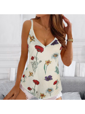 UK Womens Summer Boho Tank Tops Camisole Holiday V Neck Ladies Casual Vest Tees