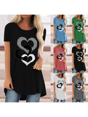 Women Tunic Long Tops Summer Short Sleeve Blouse Ladies Plus Size T Shirt Casual