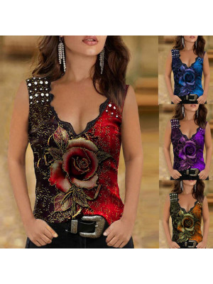 Womens Sleeveless Summer T Shirt Tops Ladies Print Vest Cami Tank Tee Plus Size