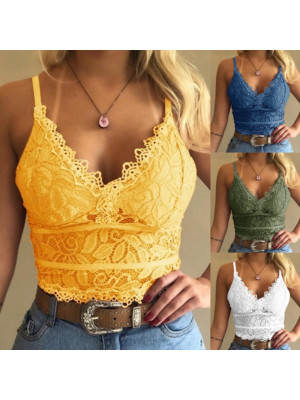 Womens Lace V Neck Sexy Bustier Bralette Bralet Bra Crop Top Cami Vest Camisole