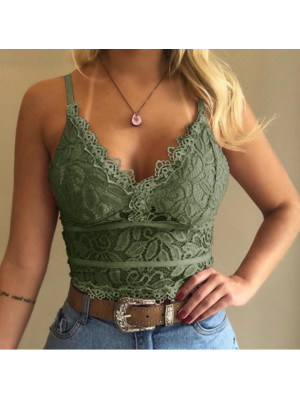 Womens Lace V Neck Sexy Bustier Bralette Bralet Bra Crop Top Cami Vest Camisole