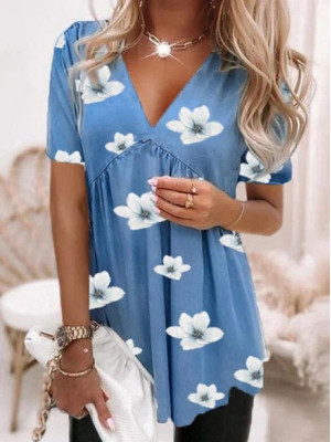 Womens Ladies Floral Short Sleeve Tops T Shirts Casual Summer Loose Tunic Blouse