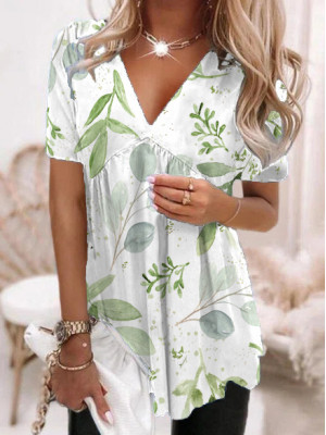 Womens Ladies Floral Short Sleeve Tops T Shirts Casual Summer Loose Tunic Blouse