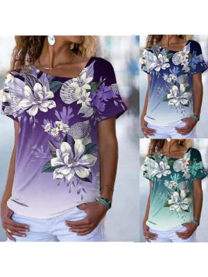 Womens Ladies Plus Size V Neck Tops Tee Print Summer Blouse Short Sleeve T Shirt