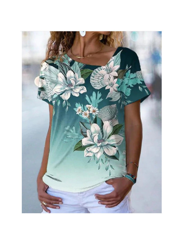 Womens Ladies Plus Size V Neck Tops Tee Print Summer Blouse Short Sleeve T Shirt