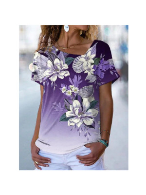 Womens Ladies Plus Size V Neck Tops Tee Print Summer Blouse Short Sleeve T Shirt