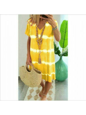 Plus Size Women Dress Sundress Tie dye Casual Striped loose T Shirt Tee Ladies