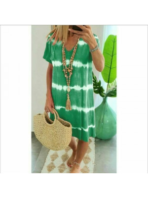 Plus Size Women Dress Sundress Tie dye Casual Striped loose T Shirt Tee Ladies