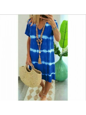 Plus Size Women Dress Sundress Tie dye Casual Striped loose T Shirt Tee Ladies