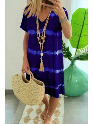 Plus Size Women Dress Sundress Tie dye Casual Striped loose T Shirt Tee Ladies