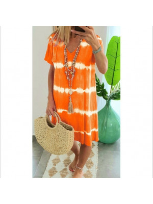 Plus Size Women Dress Sundress Tie dye Casual Striped loose T Shirt Tee Ladies