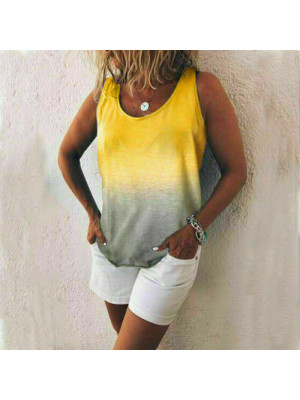 Plus Size Women Baggy Sleeveless Tops T-Shirt Ladies Summer Gradient Blouse Vest