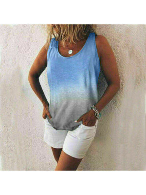 Plus Size Women Baggy Sleeveless Tops T-Shirt Ladies Summer Gradient Blouse Vest