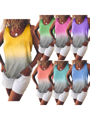 Plus Size Women Baggy Sleeveless Tops T-Shirt Ladies Summer Gradient Blouse Vest