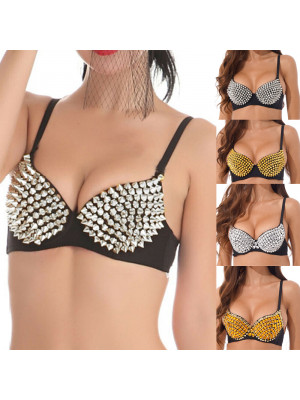 Womens Punk Goth Bra Spike Studs Rivet Studded Bralette Set Dance NightClub Tops