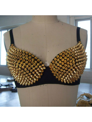 Womens Punk Goth Bra Spike Studs Rivet Studded Bralette Set Dance NightClub Tops