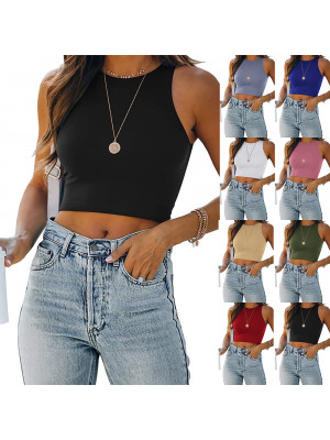 Summer Womens Sexy Sleeveless Racer Back Tank Halter Neck Crop Tops Blouse Vest