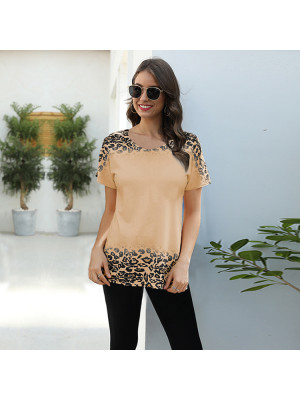 Womens Casual Gradient Leopard T-Shirt Tops Short Sleeve Blouse Summer Loose Tee