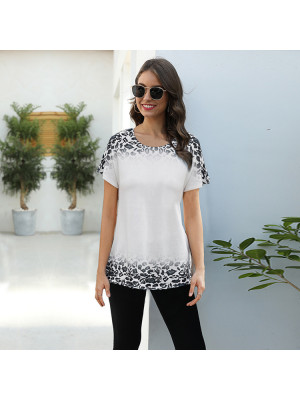 Womens Casual Gradient Leopard T-Shirt Tops Short Sleeve Blouse Summer Loose Tee