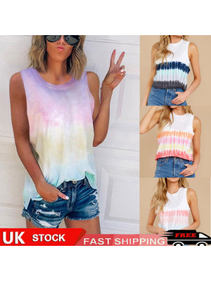 Plus Size Womens Loose Sleeveless Tops T Shirt Ladies Summer Tie Dye Blouse Vest