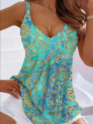 Women V Neck Floral Tank Tops Ladies Summer Holiday Casual Loose Vest T-Shirt