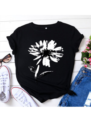 Womens T-Shirt Short Sleeve Ladies Casual Tops Floral Printed Crew Neck Tops Top