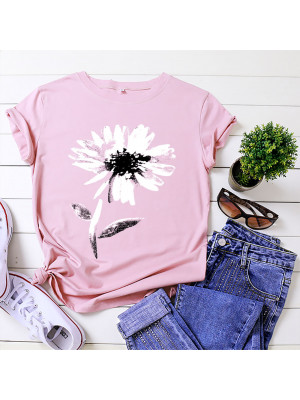 Womens T-Shirt Short Sleeve Ladies Casual Tops Floral Printed Crew Neck Tops Top