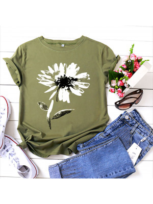 Womens T-Shirt Short Sleeve Ladies Casual Tops Floral Printed Crew Neck Tops Top