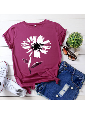 Womens T-Shirt Short Sleeve Ladies Casual Tops Floral Printed Crew Neck Tops Top