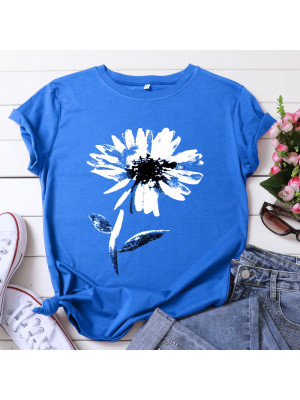 Womens T-Shirt Short Sleeve Ladies Casual Tops Floral Printed Crew Neck Tops Top