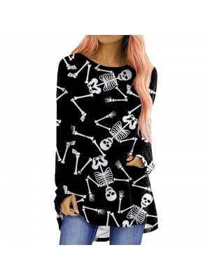 Womens Causal Print Tunic Tops Long Sleeve Blouse Ladies Baggy Halloween T Shirt