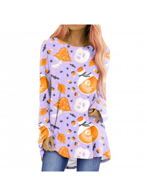 Womens Causal Print Tunic Tops Long Sleeve Blouse Ladies Baggy Halloween T Shirt