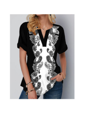 Womens Print Summer Tunic Short Sleeve T Shirt Ladies Plus Size V Neck Tops Tee