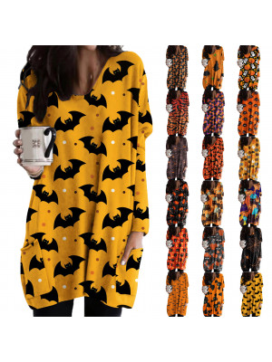 Womens Halloween Tops Long Sleeve T Shirt Ladies Pullover Casual Dress Blouse