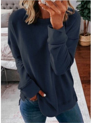 Womens Crew Neck Pullover T Shirt Ladies Long Sleeve Tops Casual Loose Blouse