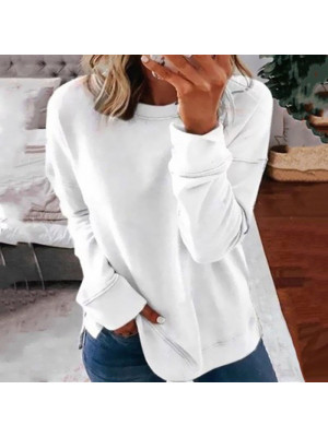 Womens Crew Neck Pullover T Shirt Ladies Long Sleeve Tops Casual Loose Blouse