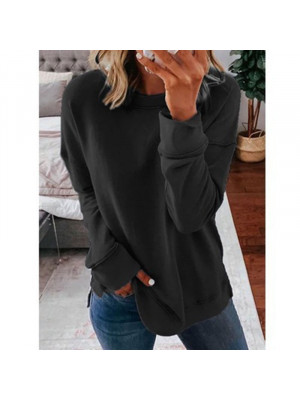 Womens Crew Neck Pullover T Shirt Ladies Long Sleeve Tops Casual Loose Blouse