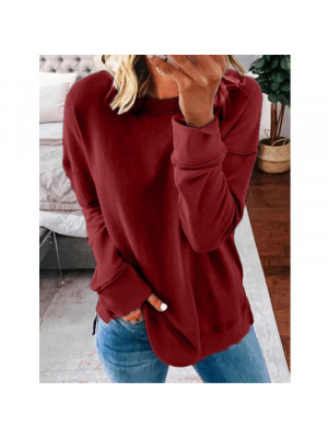 Womens Crew Neck Pullover T Shirt Ladies Long Sleeve Tops Casual Loose Blouse