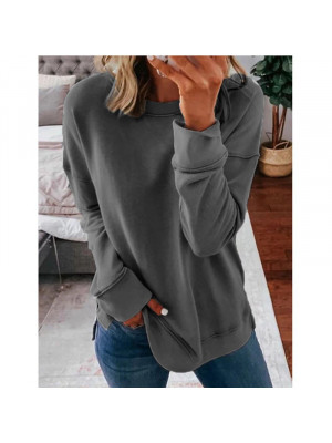 Womens Crew Neck Pullover T Shirt Ladies Long Sleeve Tops Casual Loose Blouse