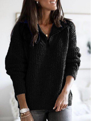 Womens Zipper Knitted Jumper Tops Ladies V-Neck Casual Pullover Blouse Knitwear