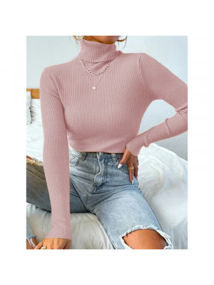 Womens Turtleneck Knitted Jumper T Shirt Ladies Slim Fit Long Sleeve Blouse Tops