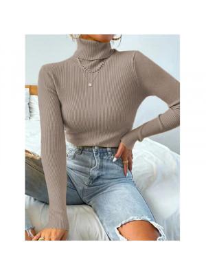 Womens Turtleneck Knitted Jumper T Shirt Ladies Slim Fit Long Sleeve Blouse Tops