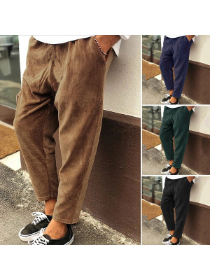 Mens Corduroy Harem Pants Causal Business Wide Leg Trousers Yoga Joggers Bottoms