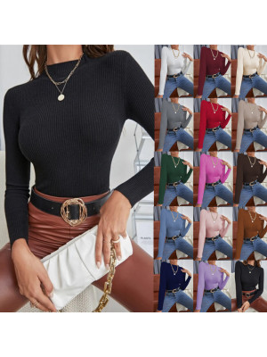 Womens Half Turtleneck Knitted Jumper T Shirt Ladies Fit Long Sleeve Blouse Tops