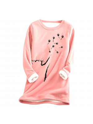 Womens Crew Neck Print Ladies Long Sleeves Pullover Casual Loose Tops Sweatshirt